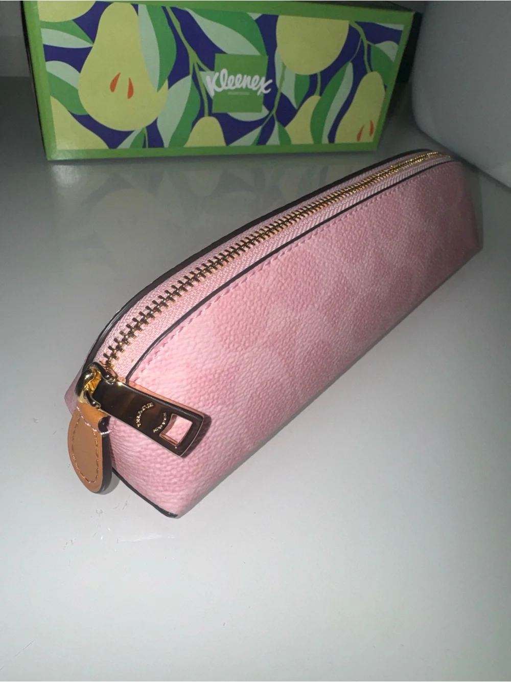 Coach Powder Pink Signature Leather Zip Pencil Case - Picture 4 of 9